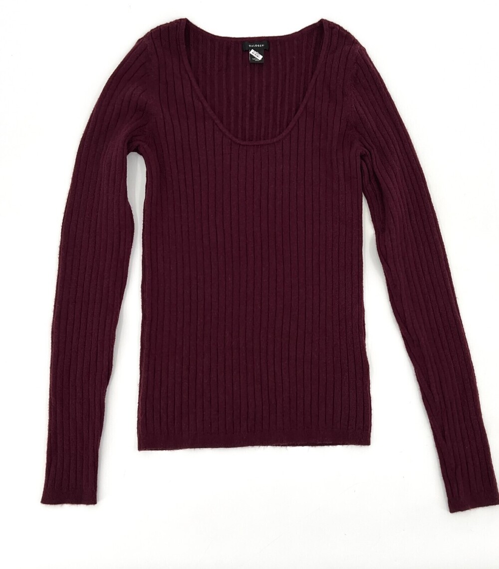 Halogen Shirt Sweater Womens Extra Small Burgundy Pullover Ribbed Long Sleeve